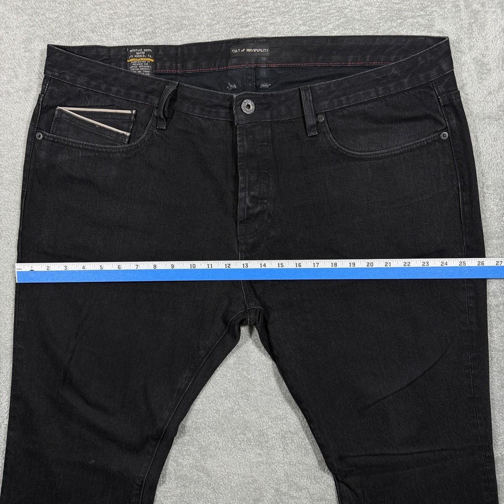 Cult Of Individuality Jeans Mens 40x33 Black Rebel Straight Selvedge Denim - Picture 12 of 16